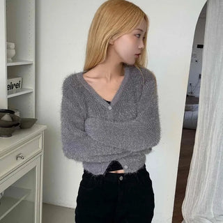 Daily Mohair Slim Fit V-Neck Button Cardigan