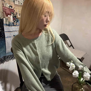 Soft Round Neck Loose Fit Basic Cardigan