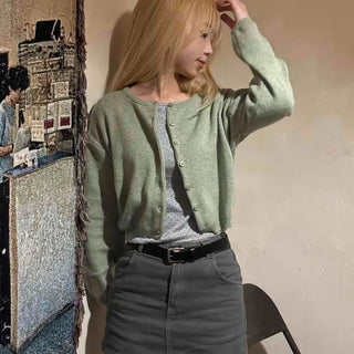 Soft Round Neck Loose Fit Basic Cardigan