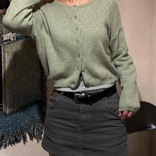 Soft Round Neck Loose Fit Basic Cardigan