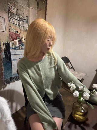 Soft Round Neck Loose Fit Basic Cardigan