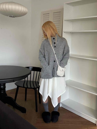 Stand Neck Washable Two-Pocket Balloon Cardigan