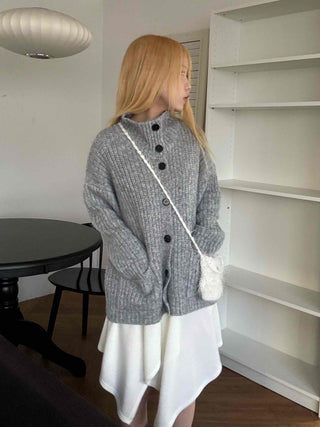 Stand Neck Washable Two-Pocket Balloon Cardigan