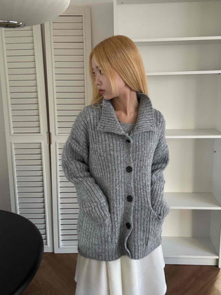 Stand Neck Washable Two-Pocket Balloon Cardigan