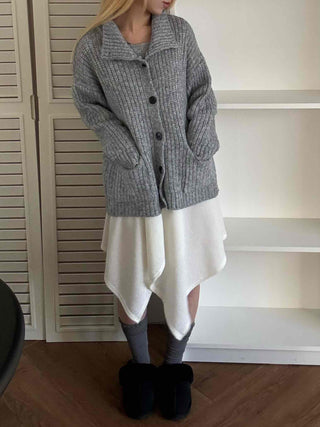 Stand Neck Washable Two-Pocket Balloon Cardigan