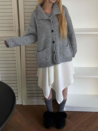Stand Neck Washable Two-Pocket Balloon Cardigan