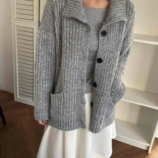 Stand Neck Washable Two-Pocket Balloon Cardigan