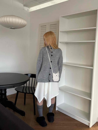 Stand Neck Washable Two-Pocket Balloon Cardigan