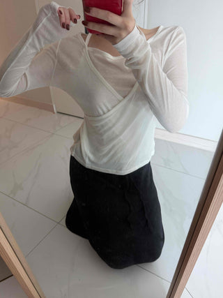 See-through Wrap Halter Slim Fit Long Sleeve T-shirt