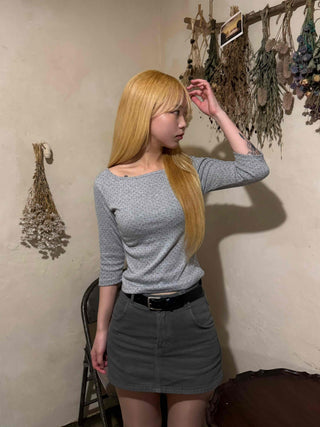 Puff Sleeve Square Neck Dot Slim Fit T-shirt