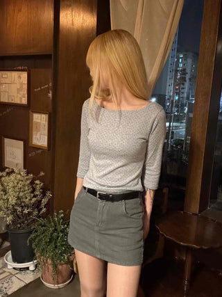 Puff Sleeve Square Neck Dot Slim Fit T-shirt
