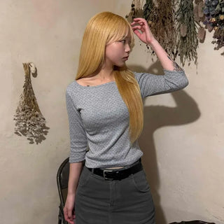 Puff Sleeve Square Neck Dot Slim Fit T-shirt