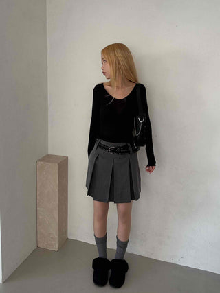 Shining Gold Color Block Deep V Rib Knit Long Sleeve Tee