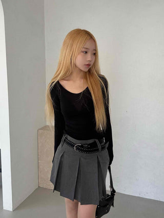 Shining Gold Color Block Deep V Rib Knit Long Sleeve Tee