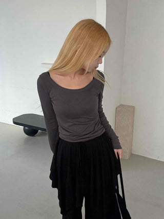 See-through Mesh Halter Camisole Layered Long Sleeve T-shirt