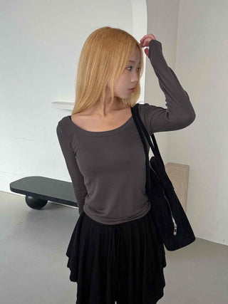 See-through Mesh Halter Camisole Layered Long Sleeve T-shirt