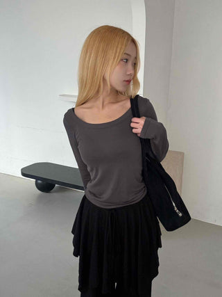 See-through Mesh Halter Camisole Layered Long Sleeve T-shirt