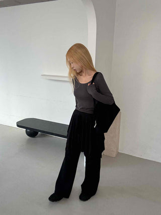 See-through Mesh Halter Camisole Layered Long Sleeve T-shirt