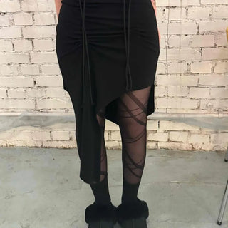 Dark Gothic String Drape Cut Long Skirt