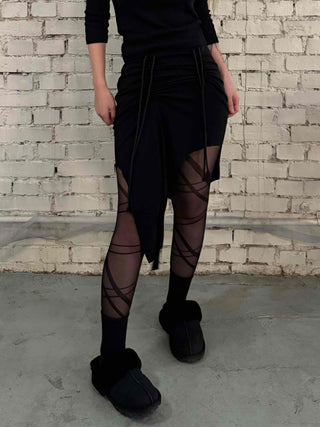 Dark Gothic String Drape Cut Long Skirt