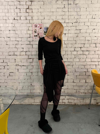 Dark Gothic String Drape Cut Long Skirt