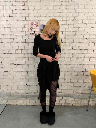 Dark Gothic String Drape Cut Long Skirt