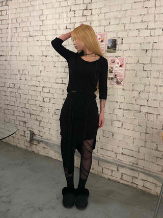 Dark Gothic String Drape Cut Long Skirt