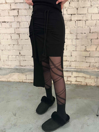 Dark Gothic String Drape Cut Long Skirt