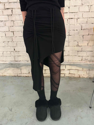 Dark Gothic String Drape Cut Long Skirt