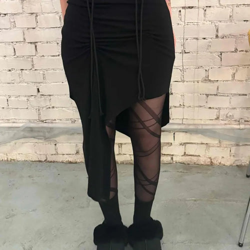 Dark Gothic String Drape Cut Long Skirt