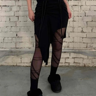 Dark Gothic String Drape Cut Long Skirt