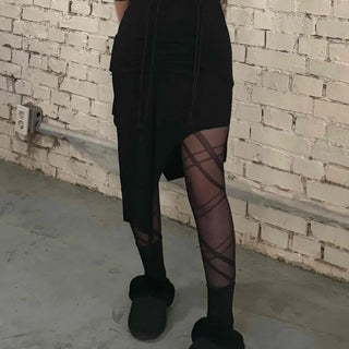 Dark Gothic String Drape Cut Long Skirt