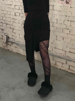 Dark Gothic String Drape Cut Long Skirt
