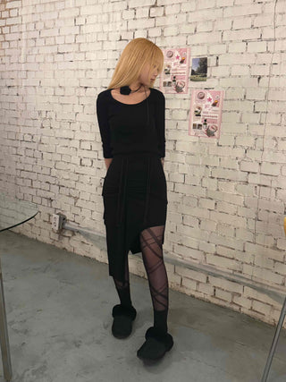 Dark Gothic String Drape Cut Long Skirt
