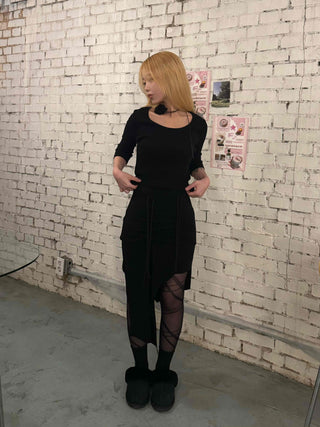 Dark Gothic String Drape Cut Long Skirt