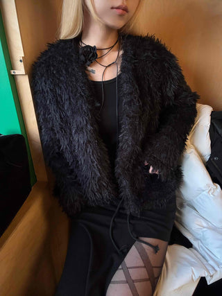 Chic Monotone Shaggy Open Three-Button Cardigan