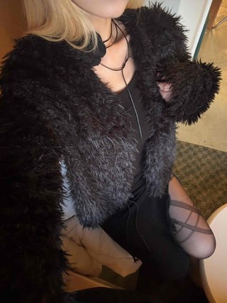 Chic Monotone Shaggy Open Three-Button Cardigan