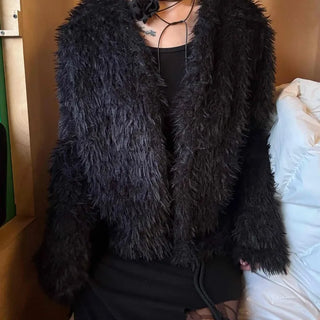 Chic Monotone Shaggy Open Three-Button Cardigan