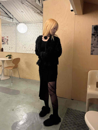 Chic Monotone Shaggy Open Three-Button Cardigan
