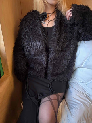 Chic Monotone Shaggy Open Three-Button Cardigan