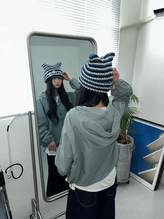 Fleece-lined hidden hood oversized zip-up windbreaker