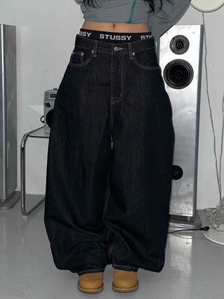 Low Stitch Balloon Fit Wide Denim Pants