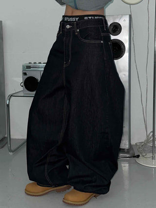 Low Stitch Balloon Fit Wide Denim Pants