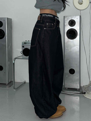 Low Stitch Balloon Fit Wide Denim Pants