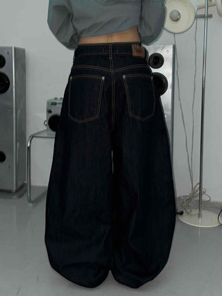 Low Stitch Balloon Fit Wide Denim Pants