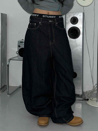 Low Stitch Balloon Fit Wide Denim Pants