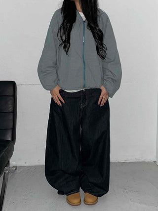 Low Stitch Balloon Fit Wide Denim Pants