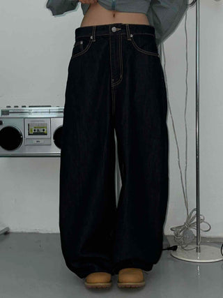 Low Stitch Balloon Fit Wide Denim Pants