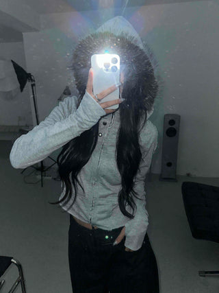Frayed Distressed Crop Wire Zip-up Hoodie