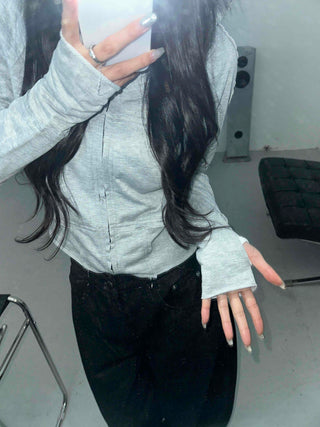 Frayed Distressed Crop Wire Zip-up Hoodie